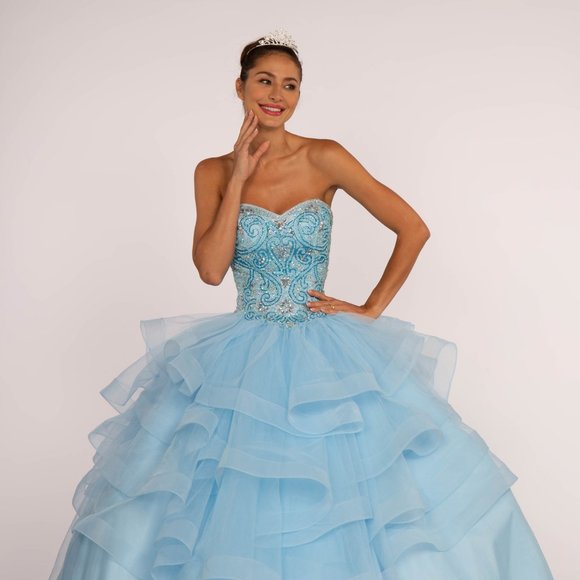 NEW LONG TULLE OFF THE SHOULDER STRAPLESS BALL GOWN WITH LACE UP BACK GL2515 - Picture 3 of 10